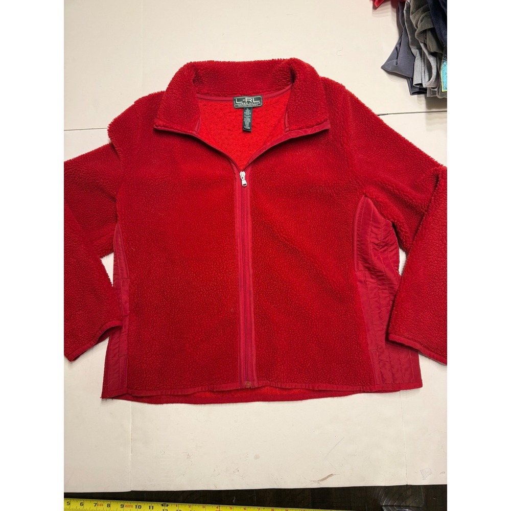 Lauren Active Ralph Lauren Red Full Zip Fleece Sherpa Jacket Womens XL Sporty - Picture 1 of 11
